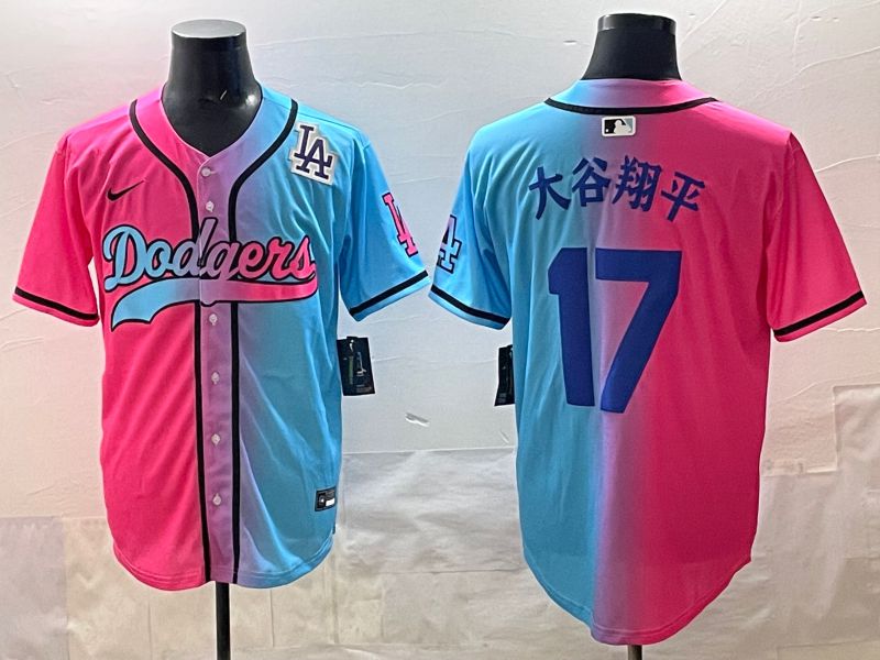 Men Los Angeles Dodgers #17 Ohtani Blue pink Game 2025 Nike MLB Jersey style 009